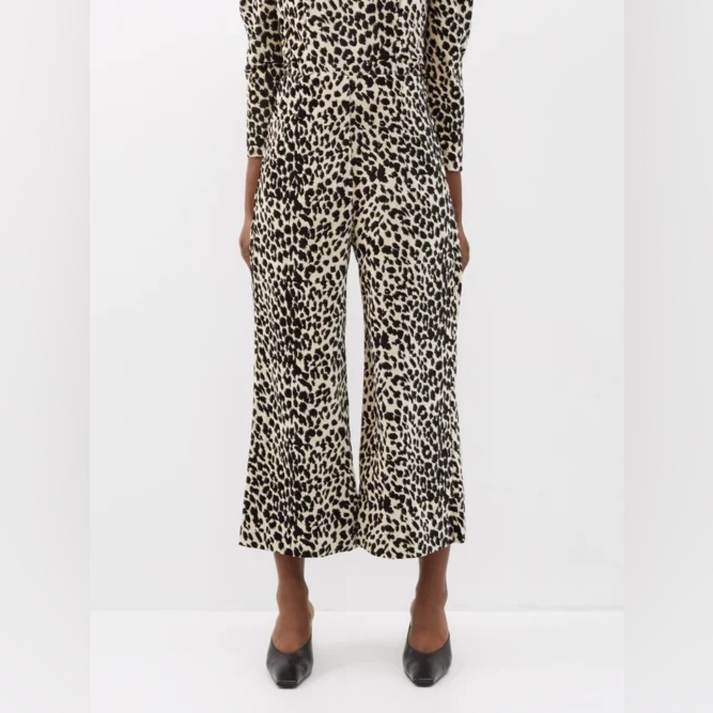 Batsheva Lena Leopard Cropped Wide Leg Trousers Sz 8